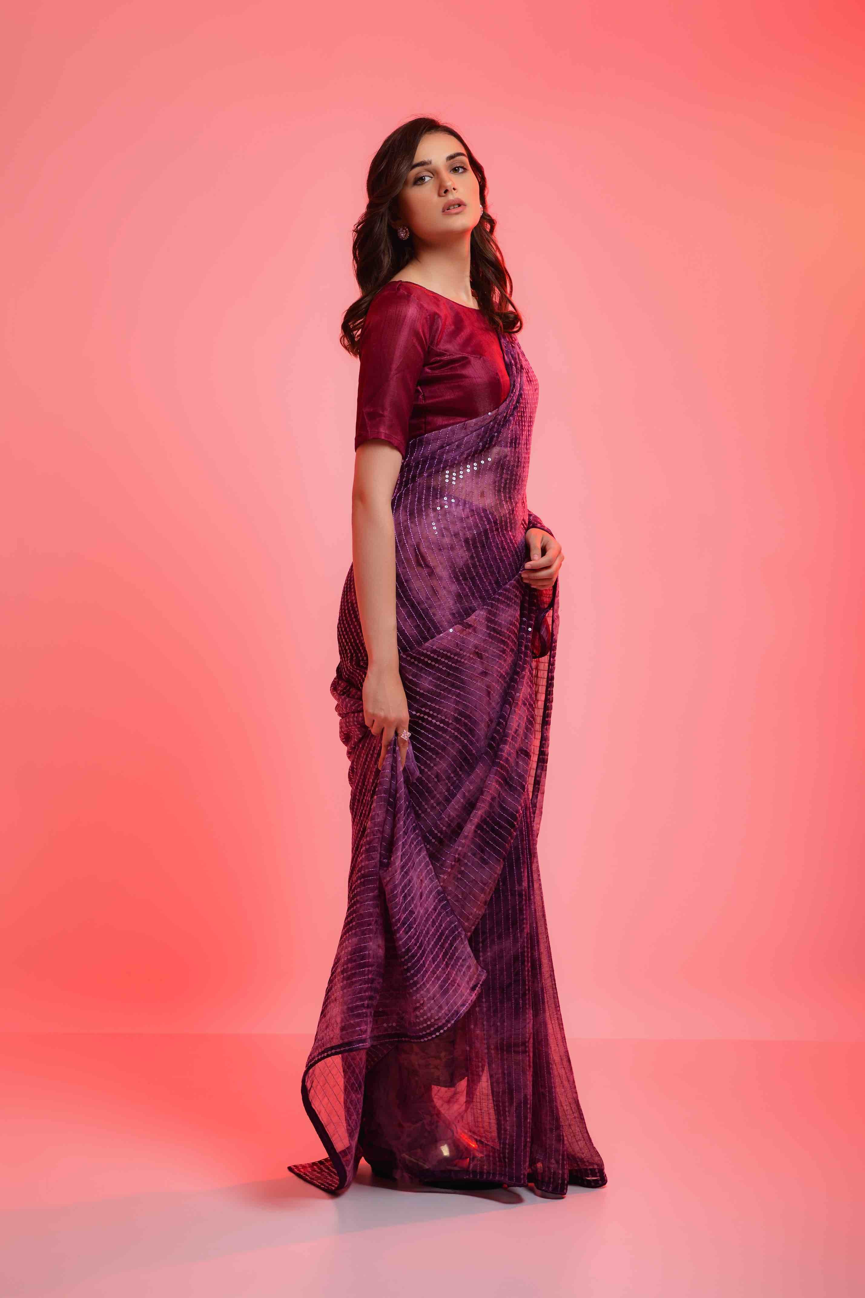 Prizam Sequence Strip Chiffon Saree