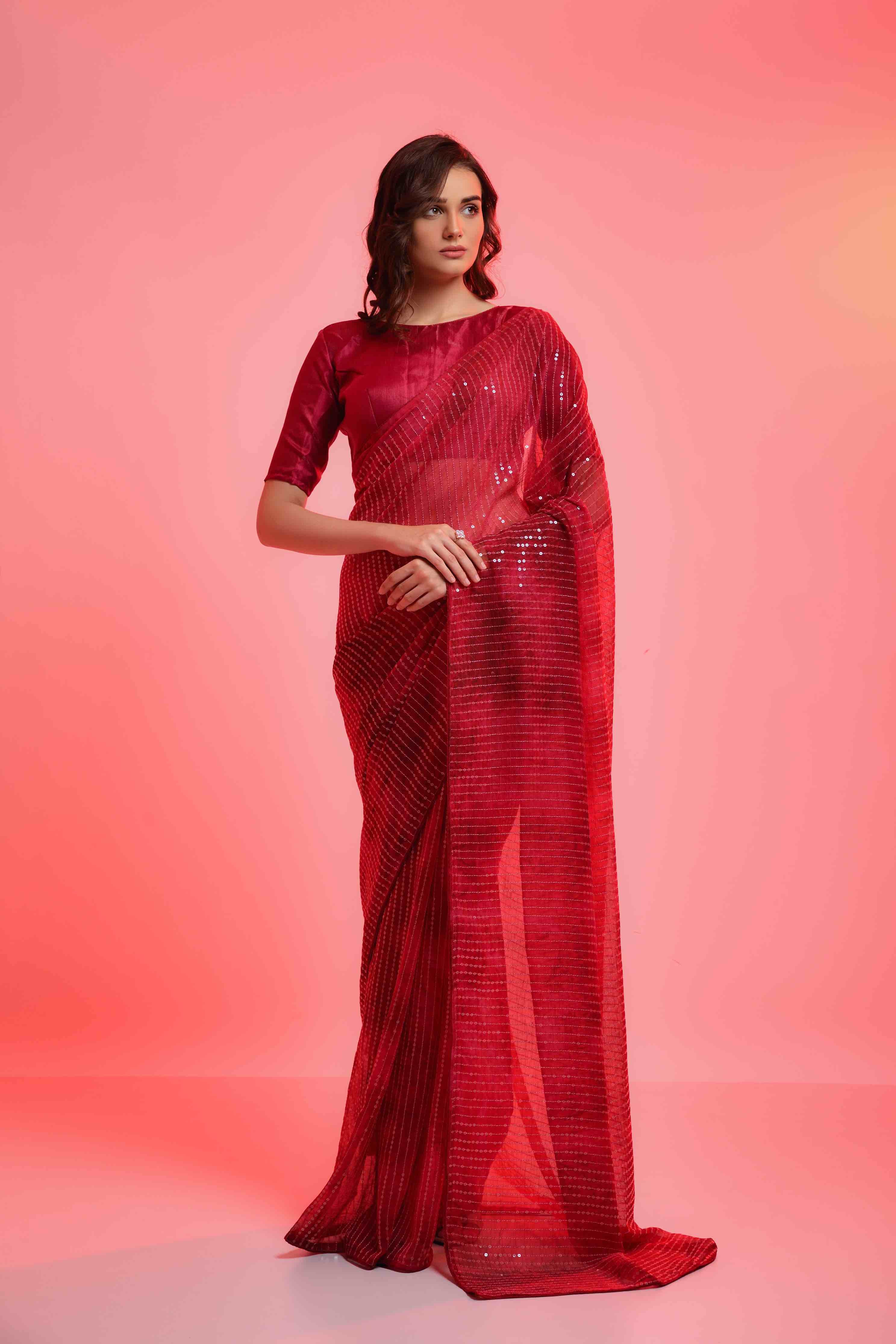 Prizam Sequence Strip Chiffon Saree