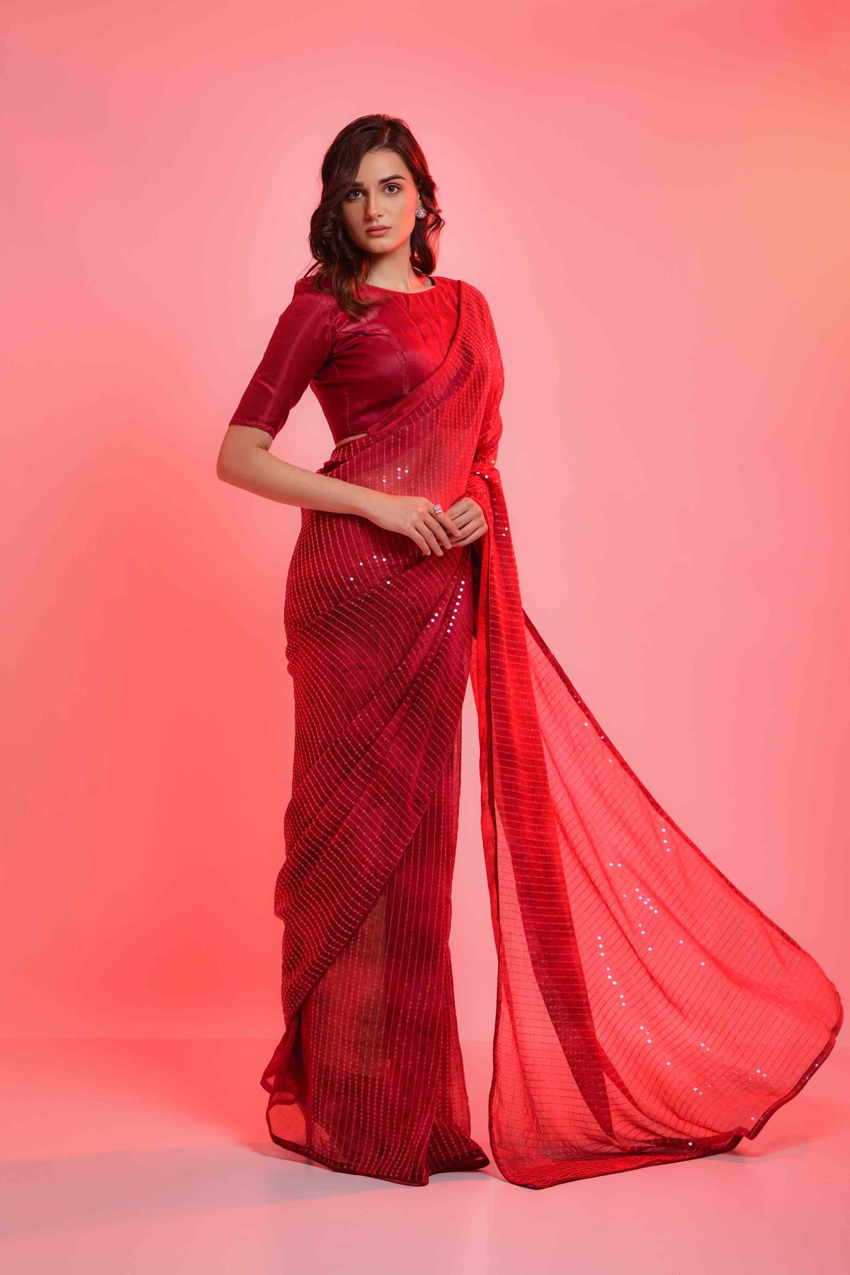 Prizam Sequence Strip Chiffon Saree