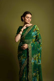 Georgette Flower Print Embroidery Saree