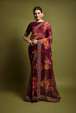 Georgette Flower Print Embroidery Saree