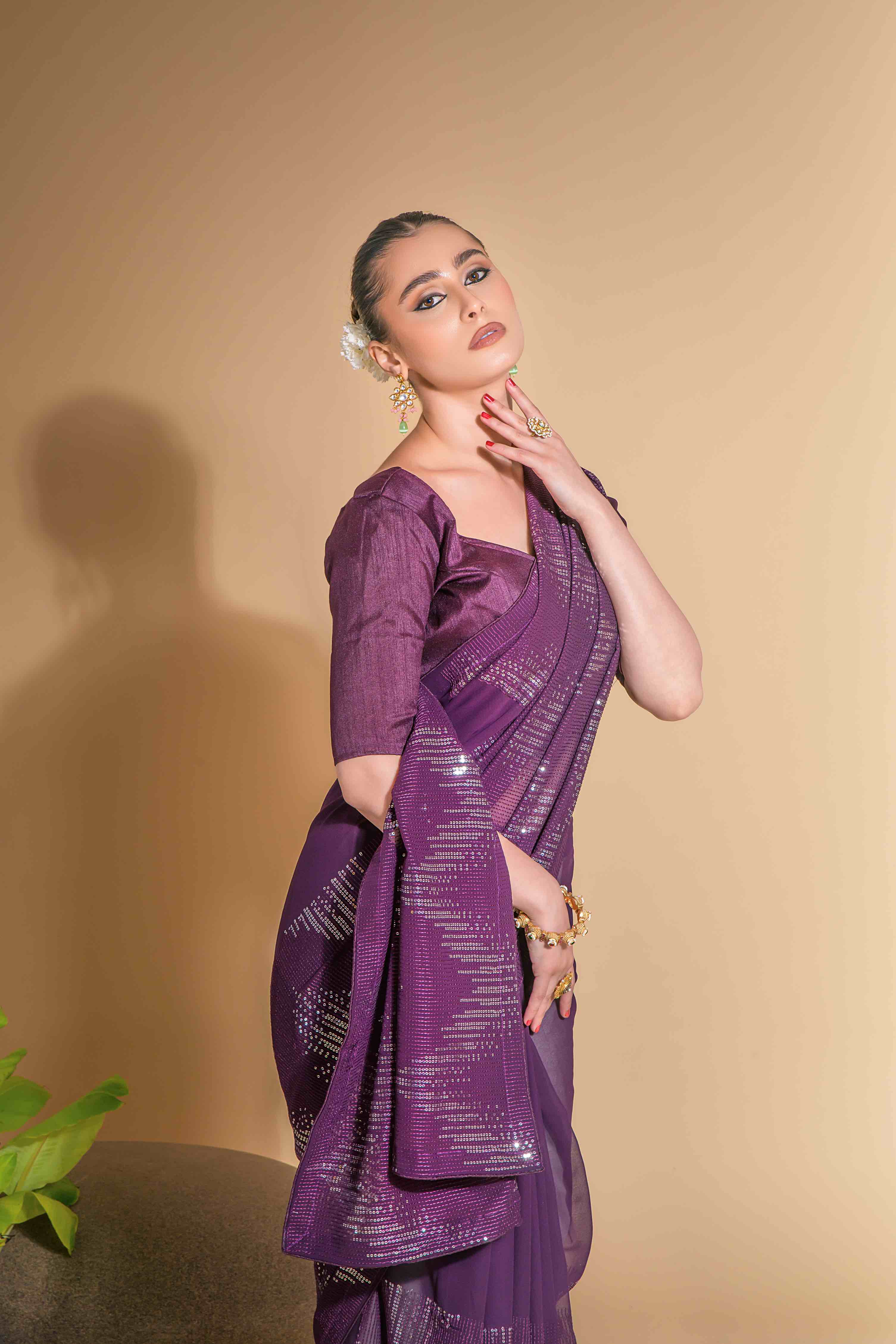 Faux Georgette Zig Zag Sequence Embroidary Saree