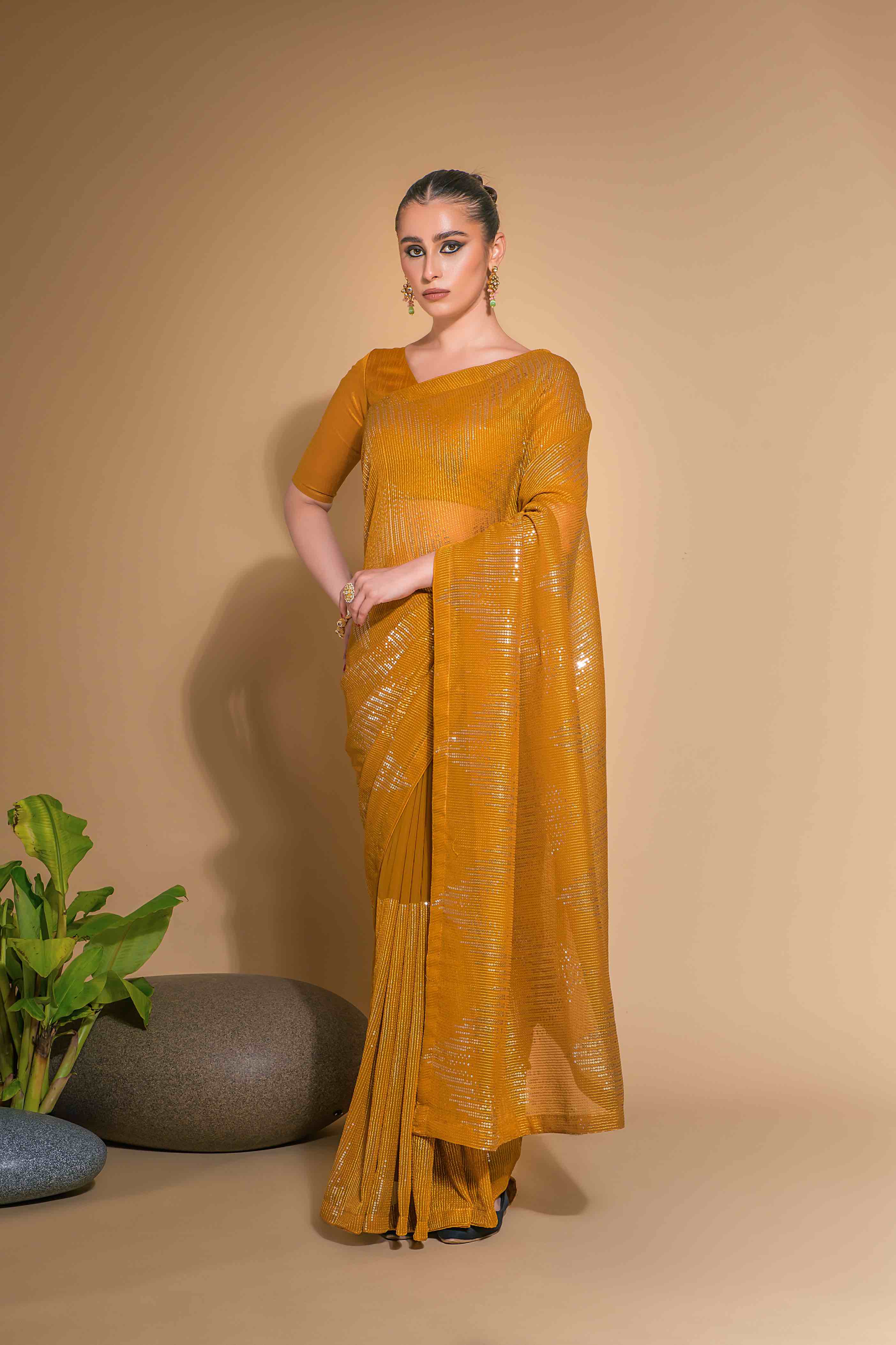 Faux Georgette Zig Zag Sequence Embroidary Saree