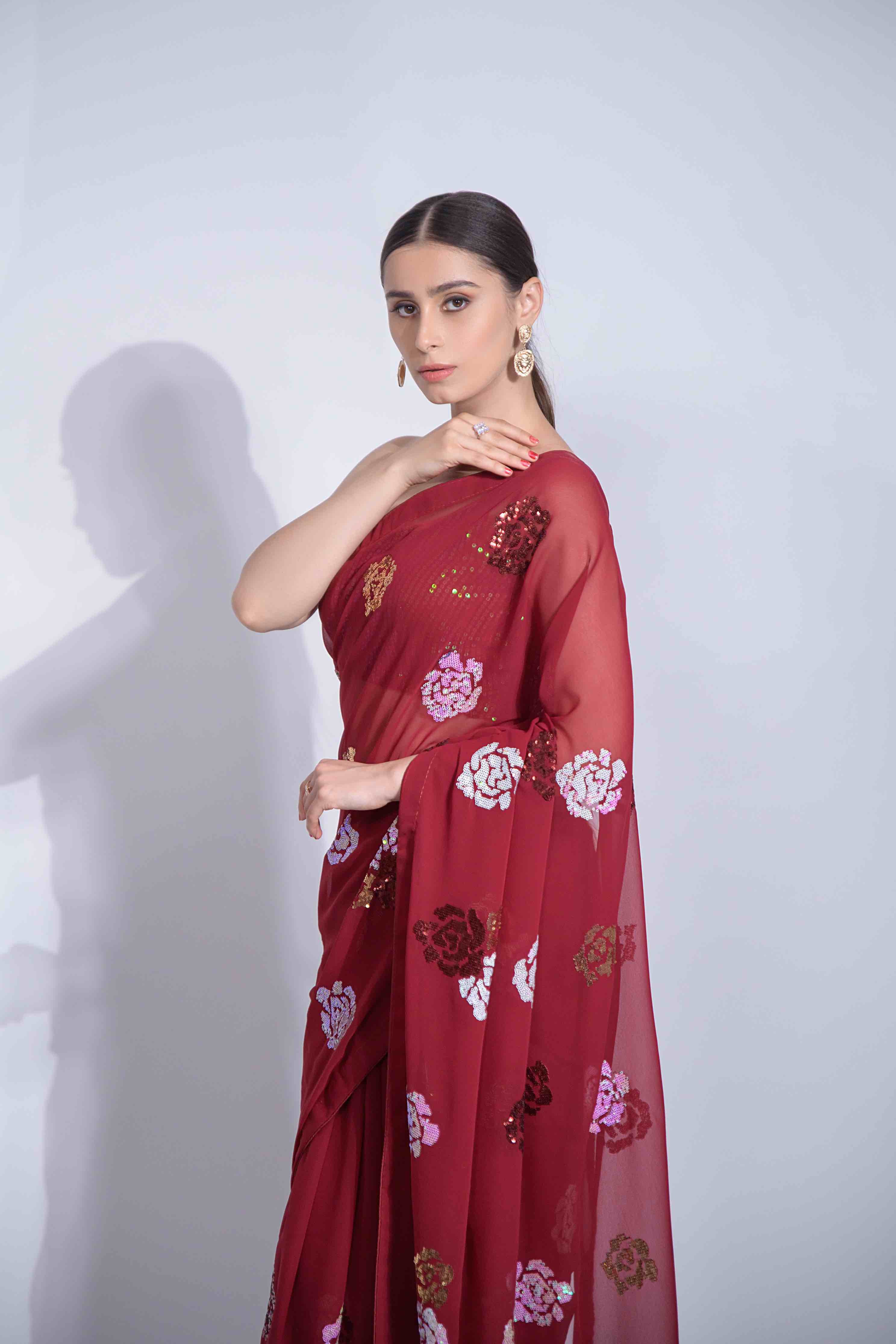 Faux Georgette Rose Sequence saree