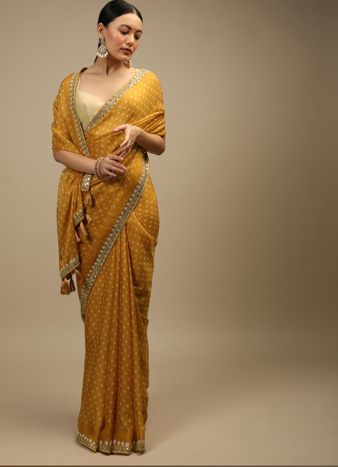 Chiffon Silk Bandhani Print Embroidery Lace Saree