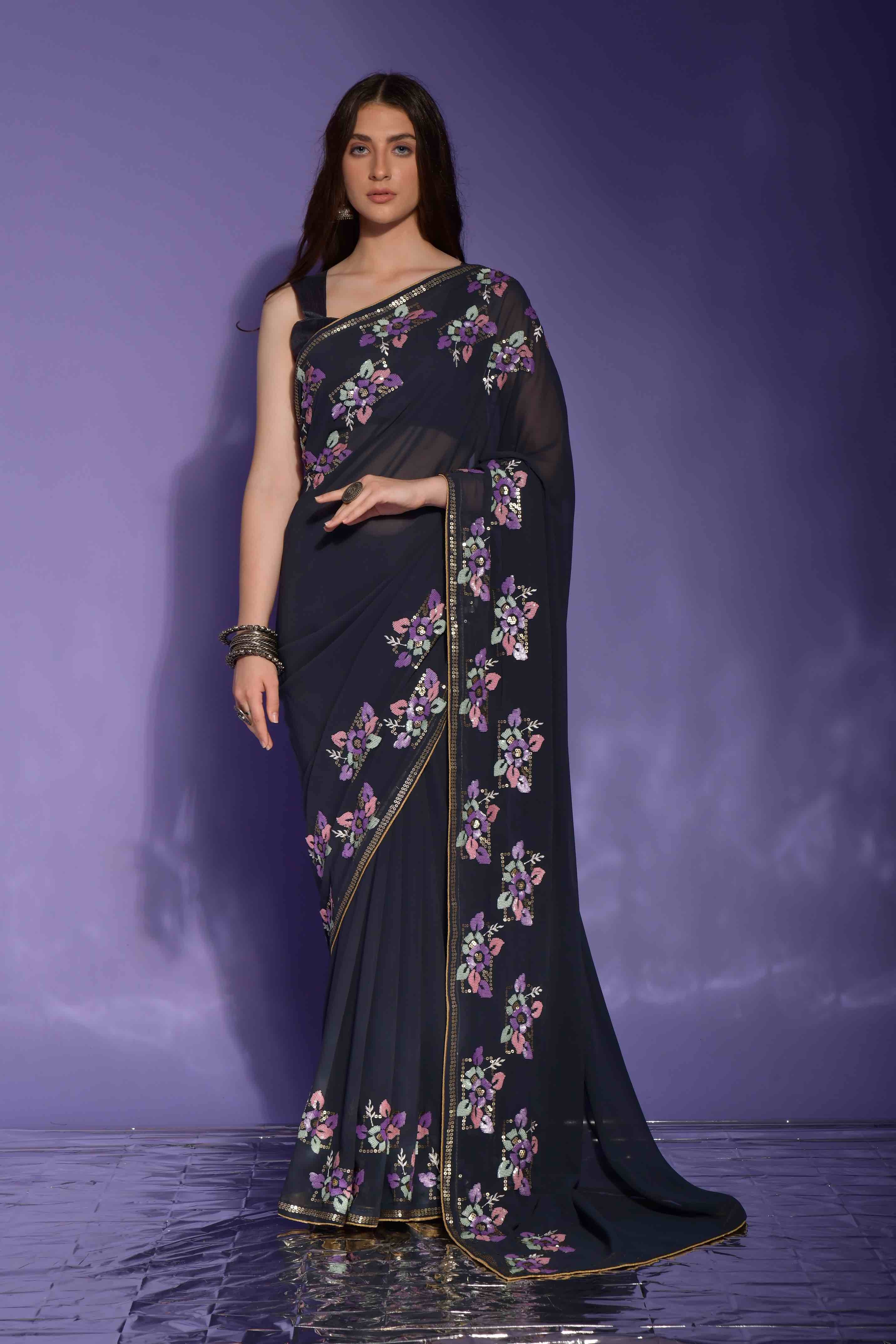 Faux Georgette Multi Sequence Saree