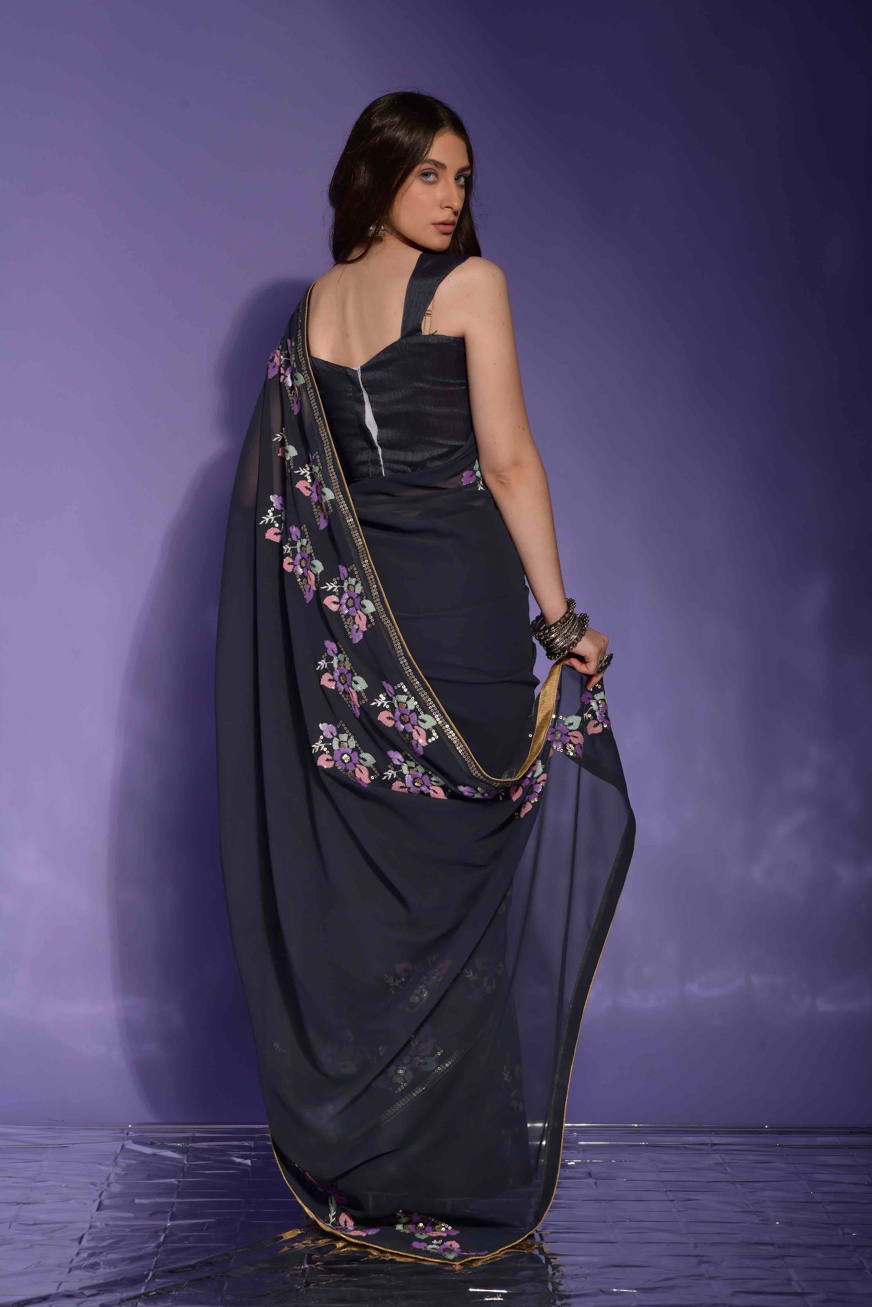 Faux Georgette Multi Sequence Saree