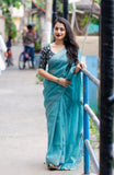 Classic linen Saree with Printed Blouse