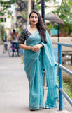 Classic linen Saree with Printed Blouse