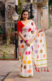 Soft Linen Polka Dot Print Saree