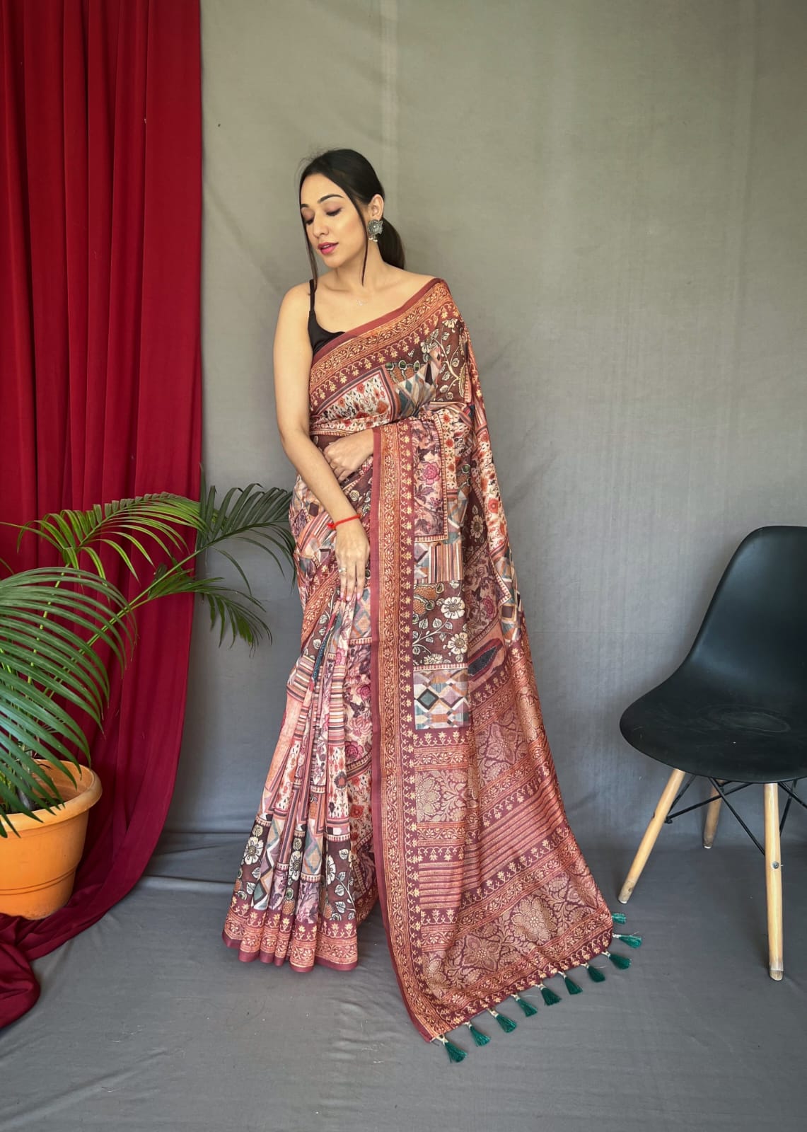 Cotton Floral Print Digital Saree