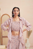 Pink Georgette Abstract Print Co ords With Jacket