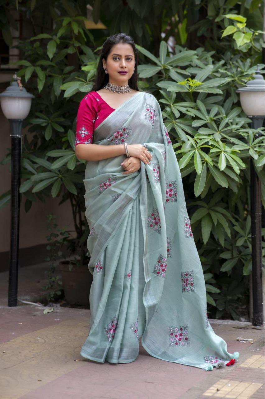 Linen Embroidery Patch Zari Weaving Boarder Saree