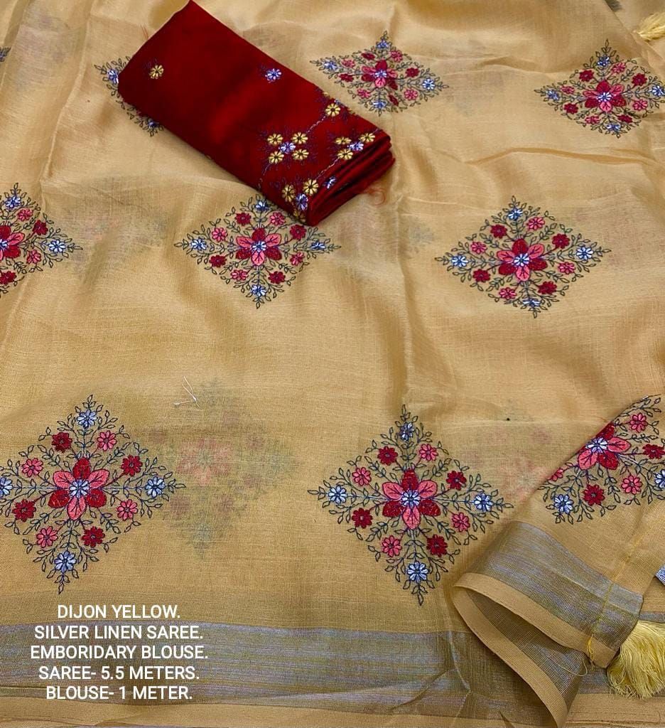 Linen Embroidery Patch Zari Weaving Boarder Saree