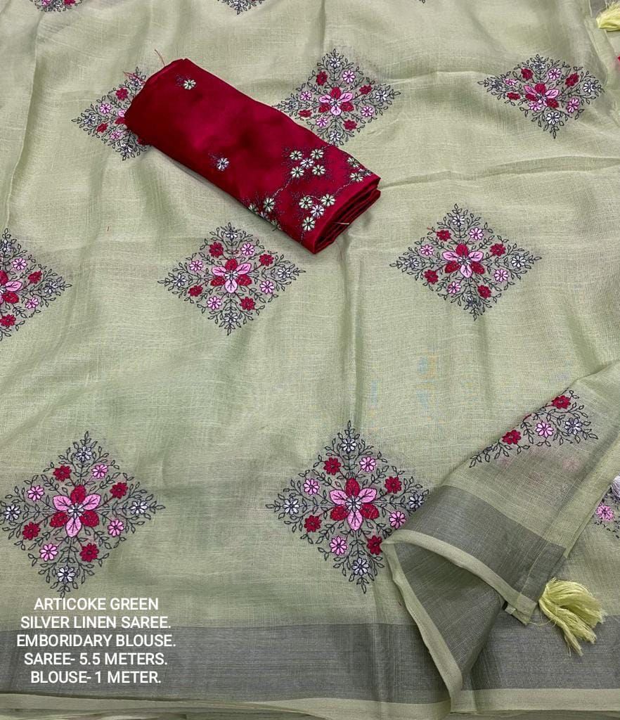 Linen Embroidery Patch Zari Weaving Boarder Saree