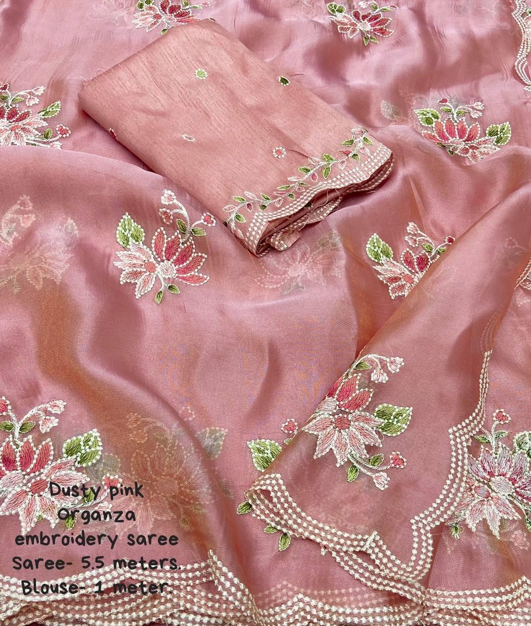 Organza Cut Work Embroidery Saree