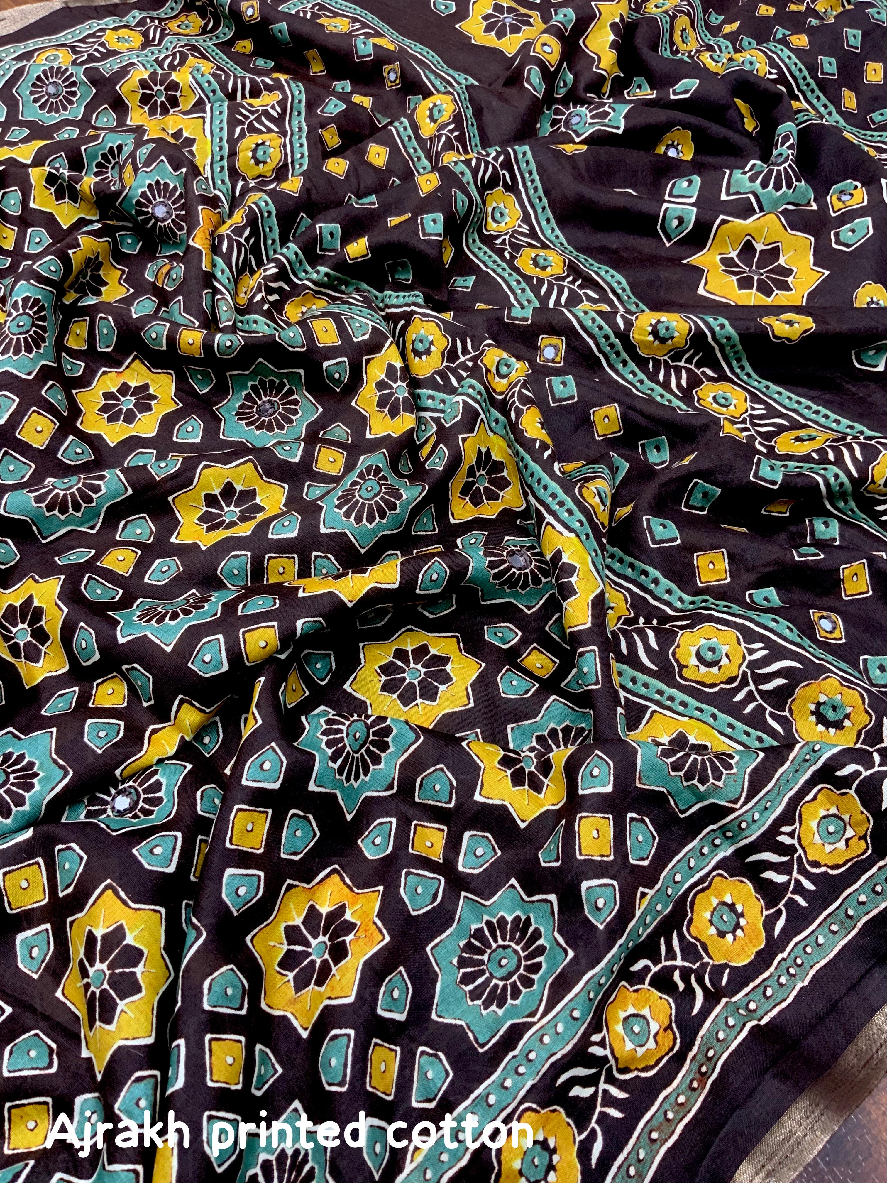 Ajrakh Print Cotton Saree