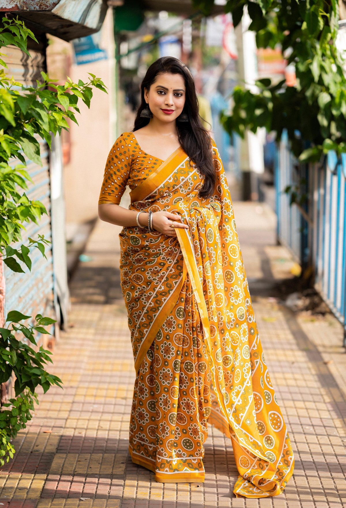 Ajrakh Print Cotton Saree