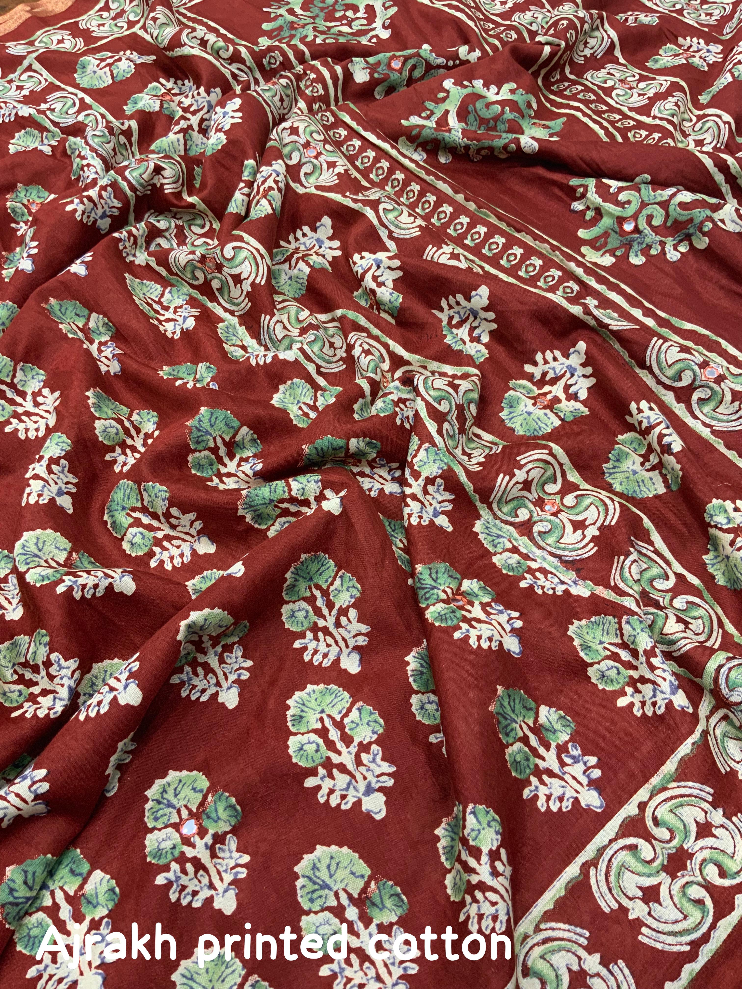 Ajrakh Print Cotton Saree