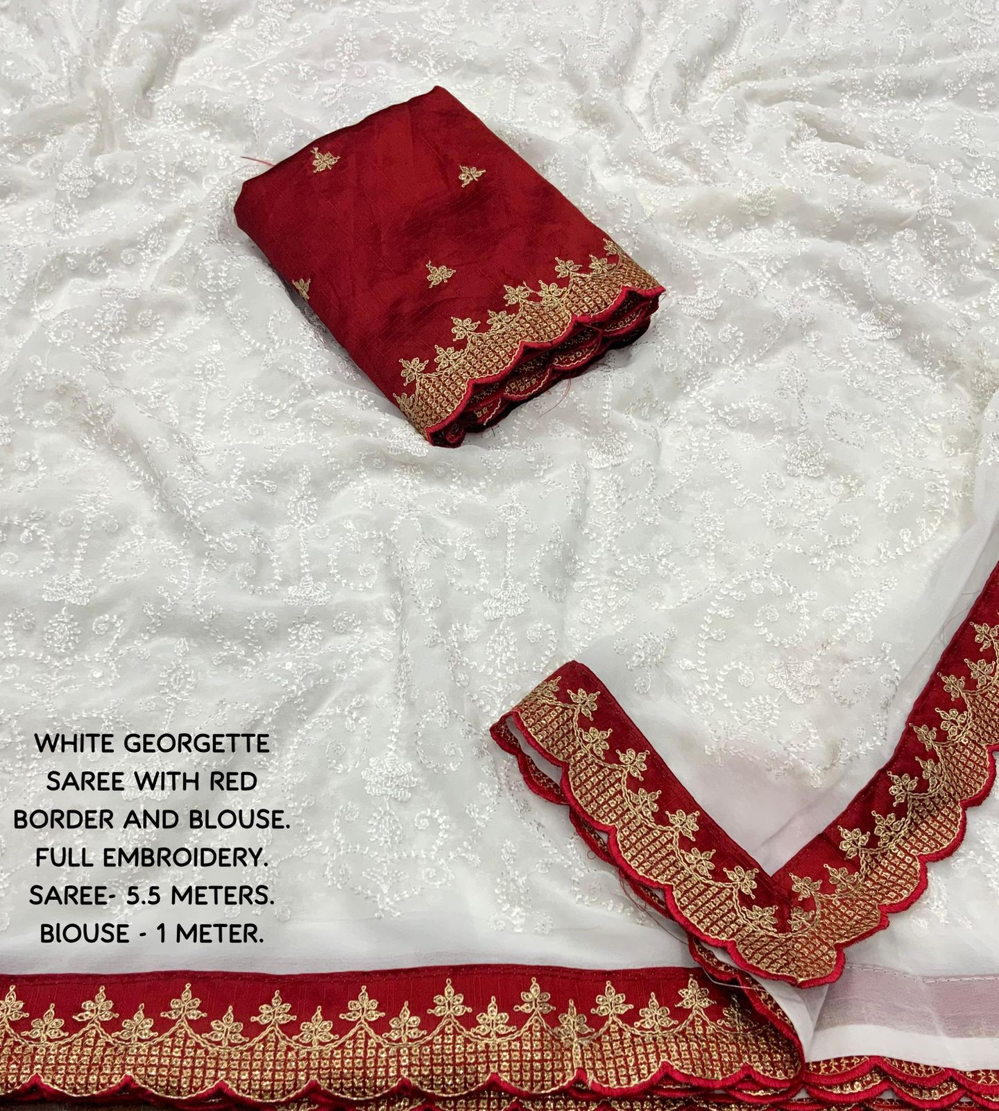 Solt georgette Durga pooja saree With Silk Blouse