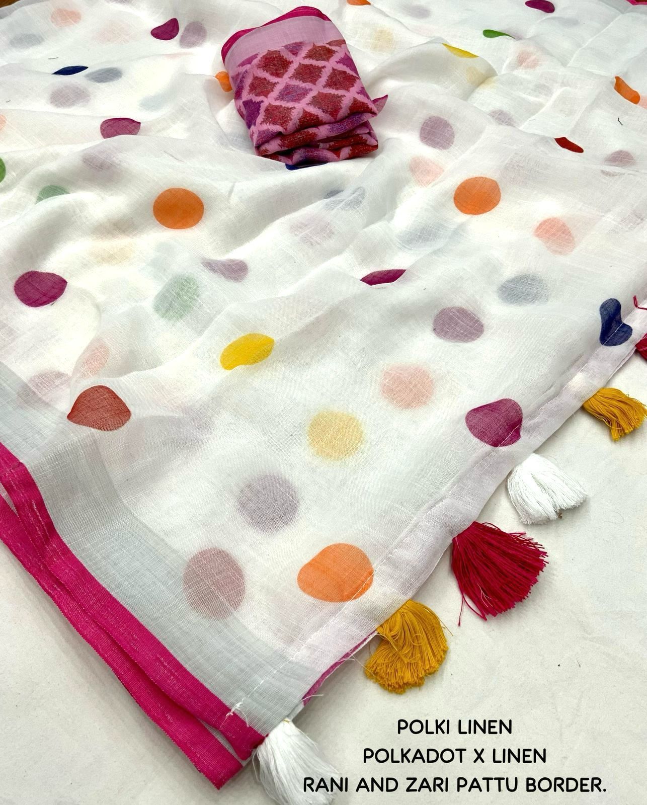 Soft Linen Polka Dot Print Saree