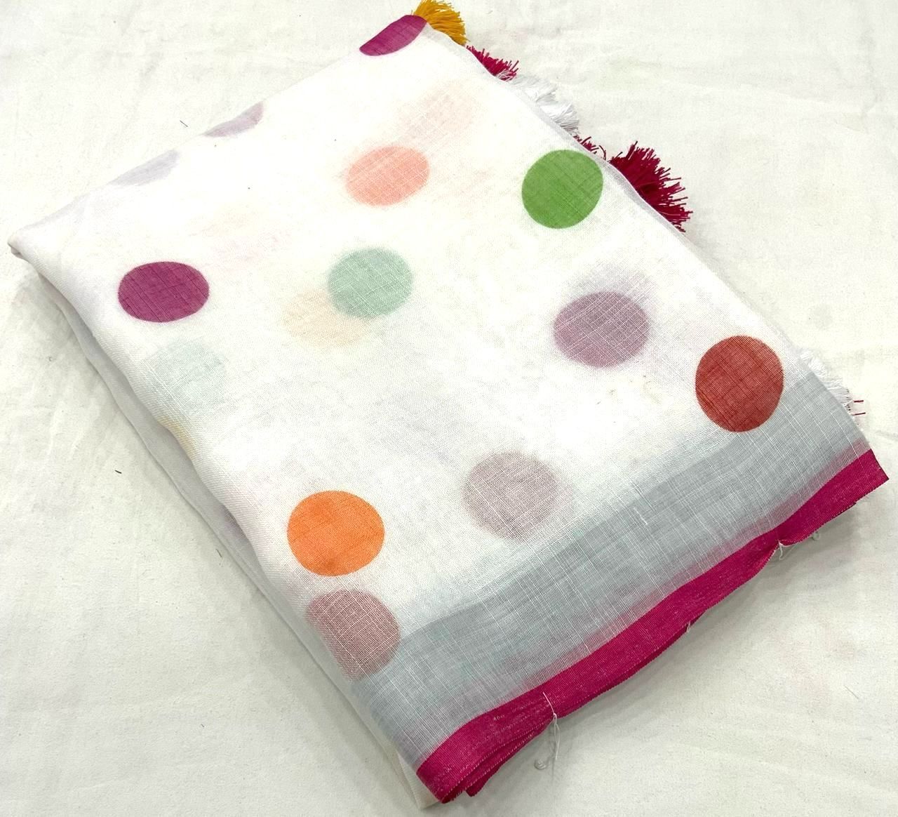 Soft Linen Polka Dot Print Saree