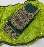 Dark Green Silk Embroidery unstitched Salwar Suit