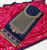 Dark Blue Silk Embroidery unstitched Salwar Suit