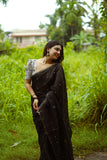 Soft Linen Z black Saree With Jute Silk Worli Blouse