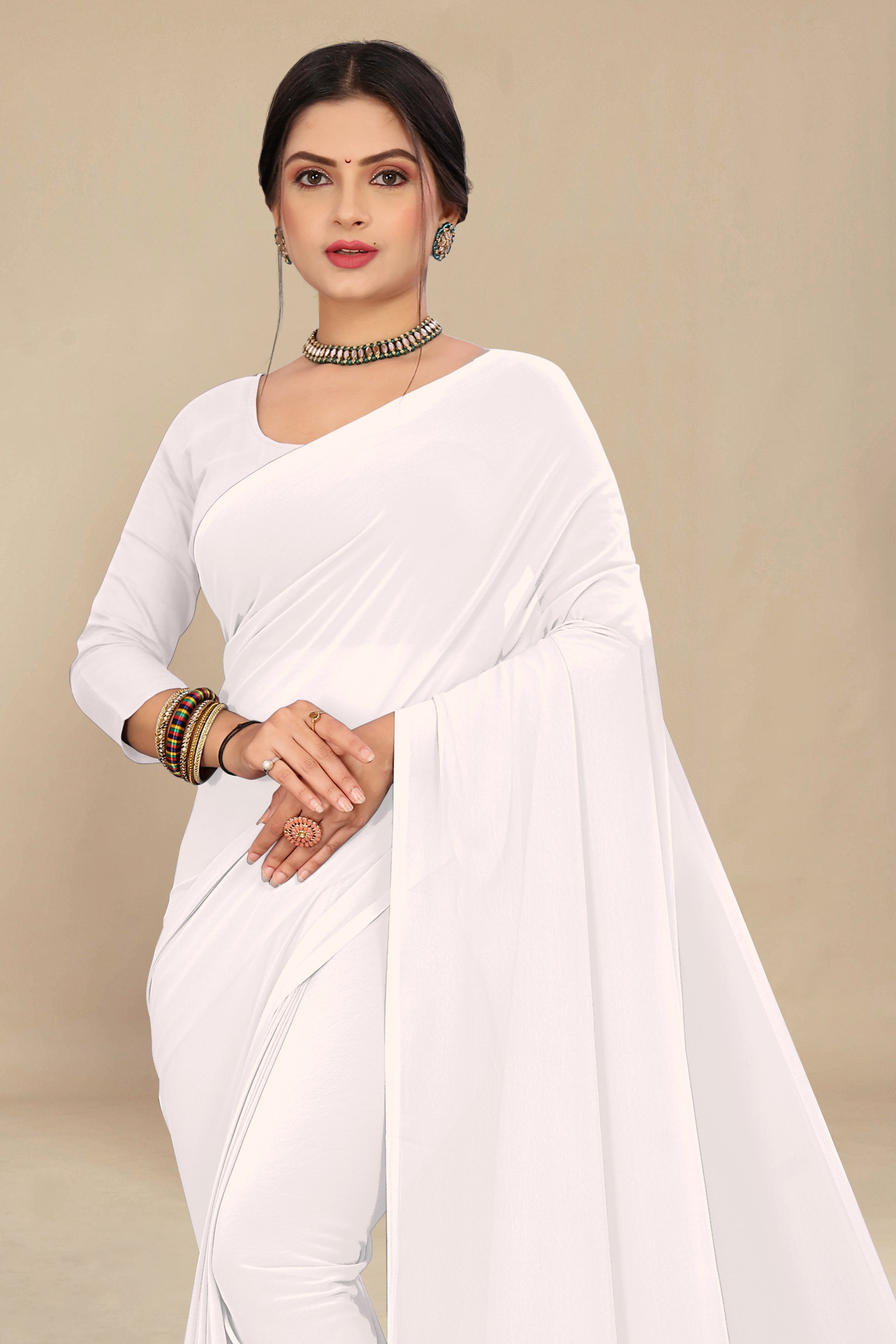 georgette weightless off white saree with grain texture